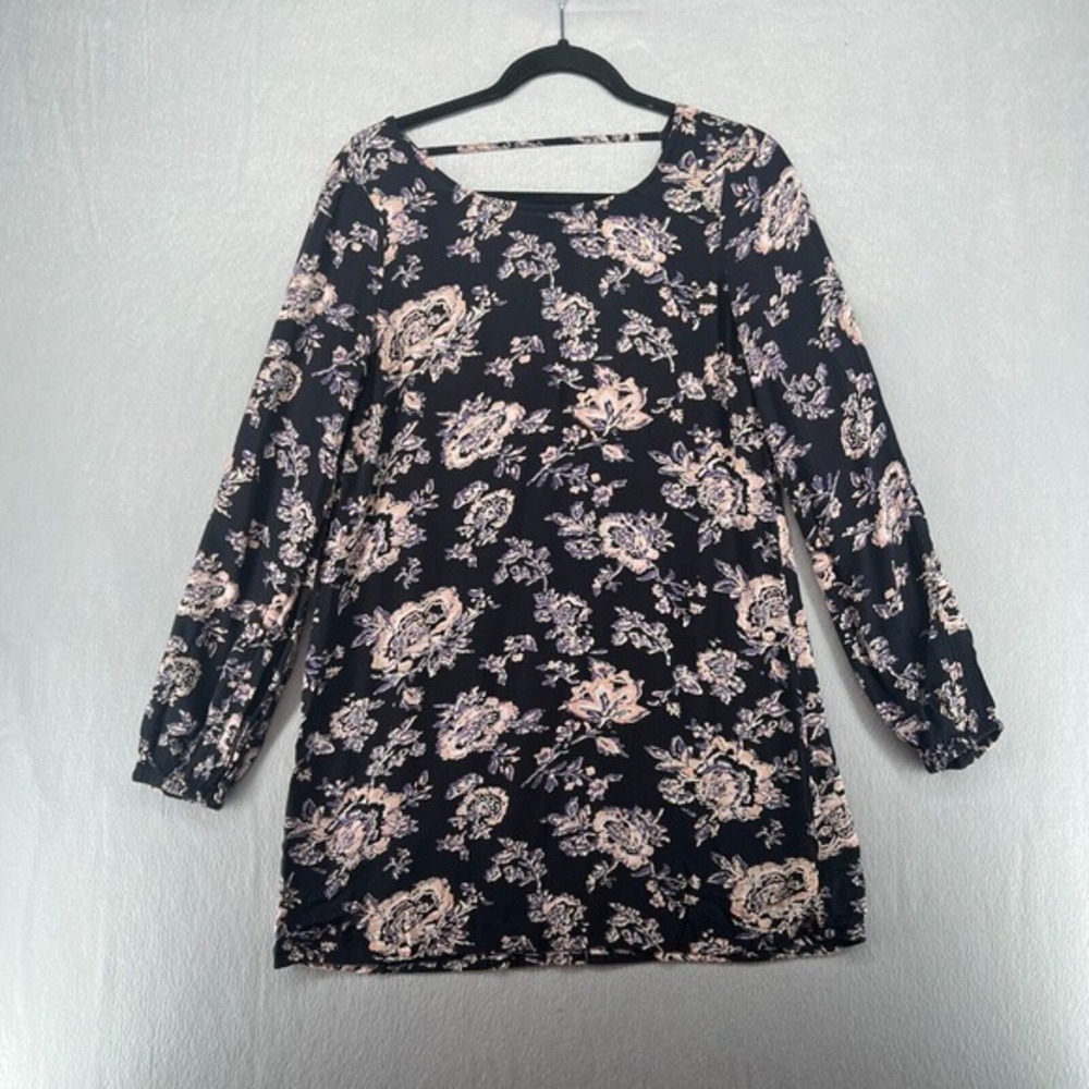 Billabong Dress‎ Womens S Black Purple Open Back Ditsy Boho Cottagecore Moody